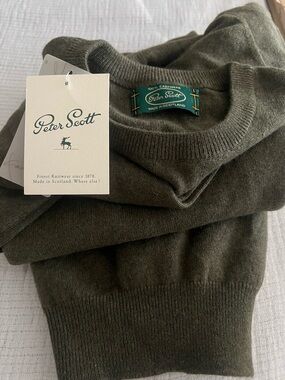 Vintage 100% Cashmere Men's Olive Green Crewneck Sweater Golf XXL LS Pullover